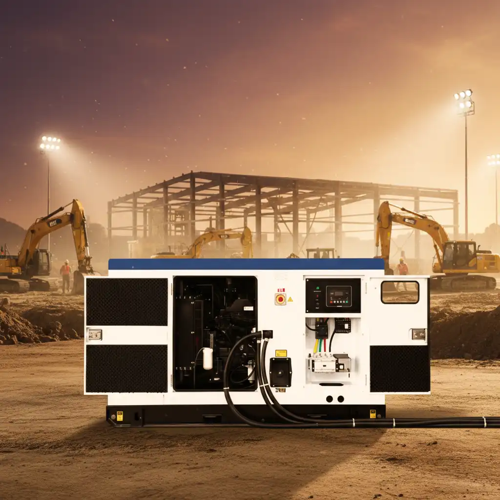 Planta eléctrica Comcast Energy operando en obra industrial