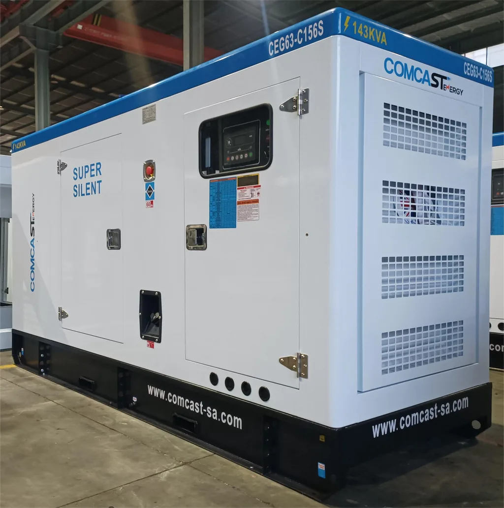 Planta 125 kW, vista 3/4 lado de control, modelo CEG63-C156S de 125 kW