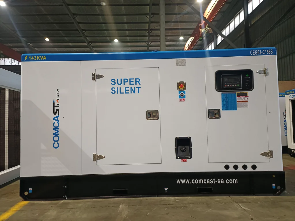 Planta 125 kW Super Silent, vista lateral en fábrica