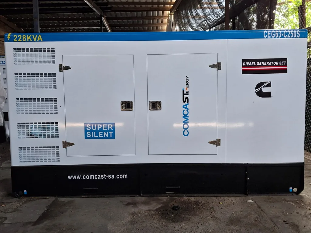 Planta 200 kW Super Silent, lado de servicio, modelo CEG63-C250S de 200 kW