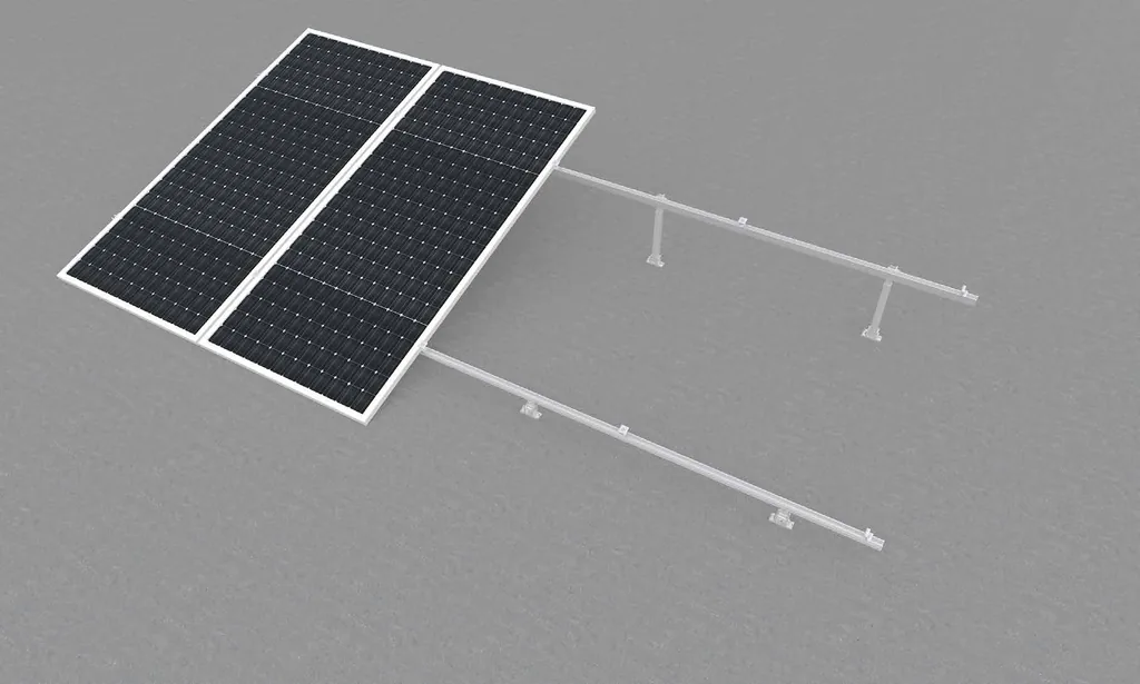 Render de dos paneles solares sobre el soporte inclinable CRac Flat Roof Adjustable para techo plano