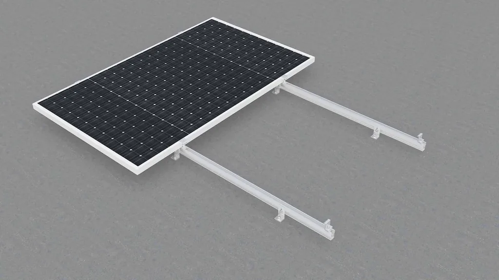 Render de un panel solar sobre rieles de la estructura CRac L Feet para techo plano