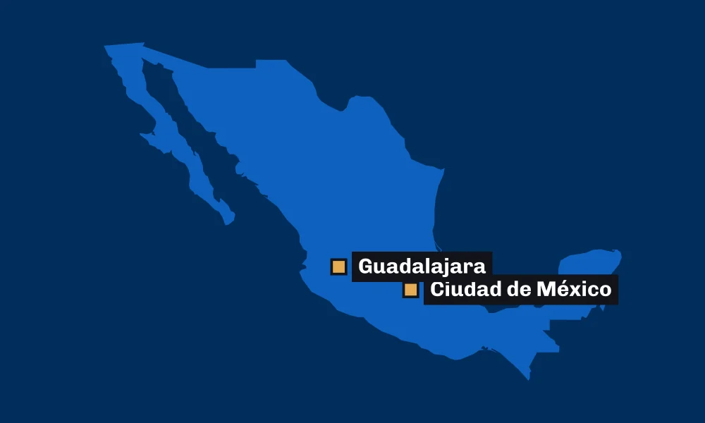 Ilustración Comcast Energy: mapa de México, con las oficinas de Comcast Energy